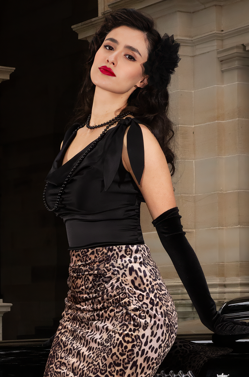 Queen Of The Jungle Cowl Top (Black) - Kitten D'Amour
