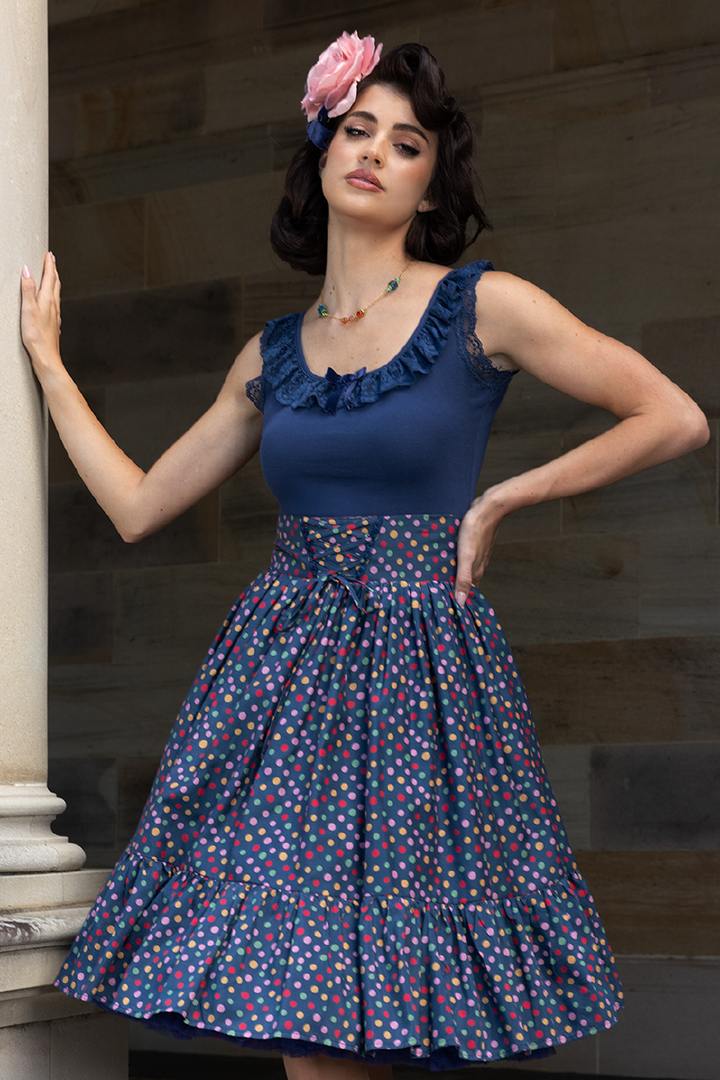 D'Amour Follies  Madame Ruffle Singlet (Navy)