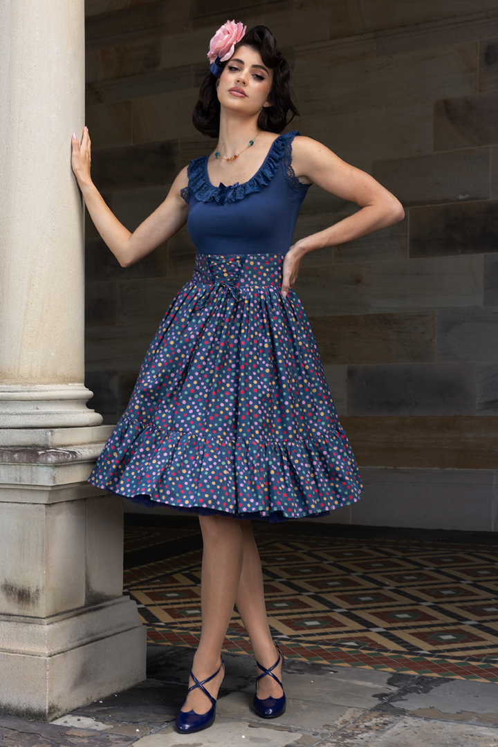 D'Amour Follies  Madame Ruffle Singlet (Navy)