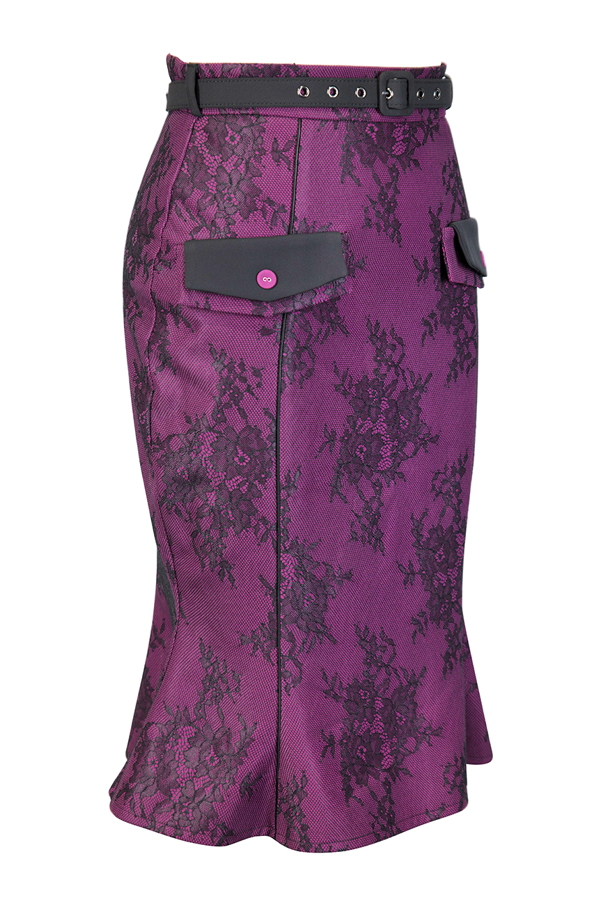 Office Affair Belted Lace Wiggle Skirt
