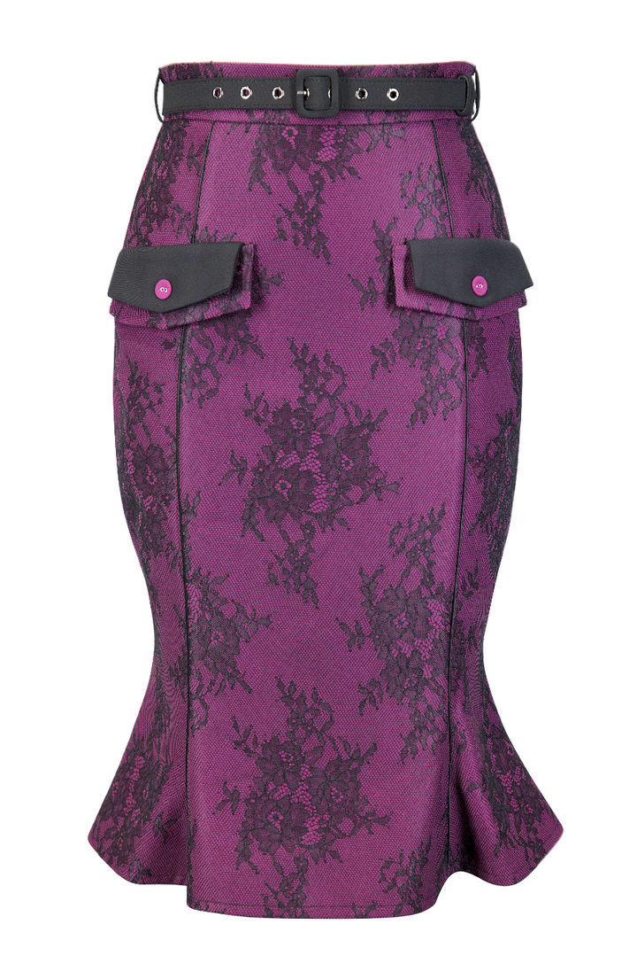 Office Affair Belted Lace Wiggle Skirt