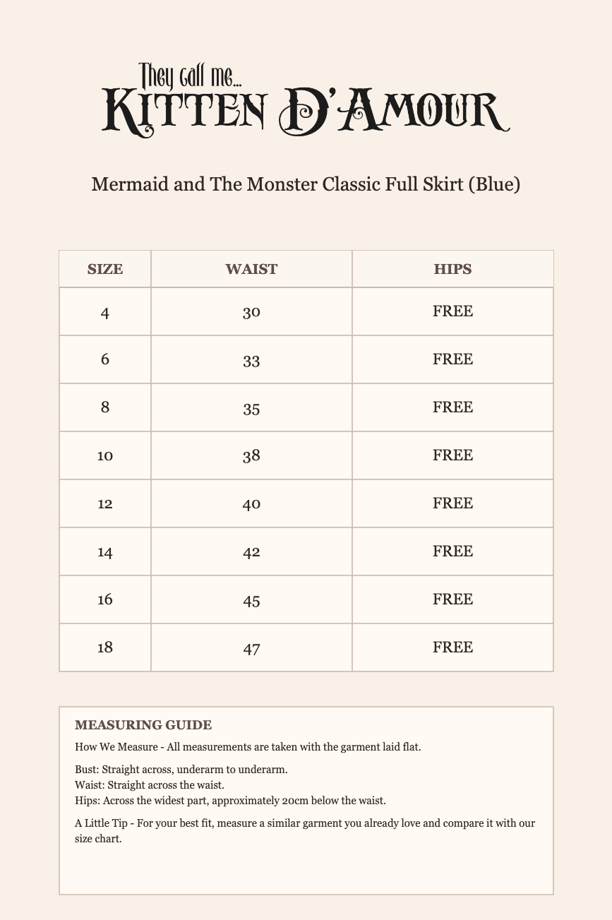 Mermaid and The Monster Classic Full Skirt (Blue)