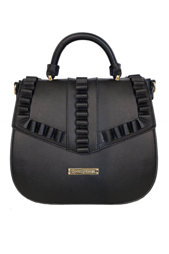 La Parisienne Ruffle Handbag (Black) - Kitten D'Amour