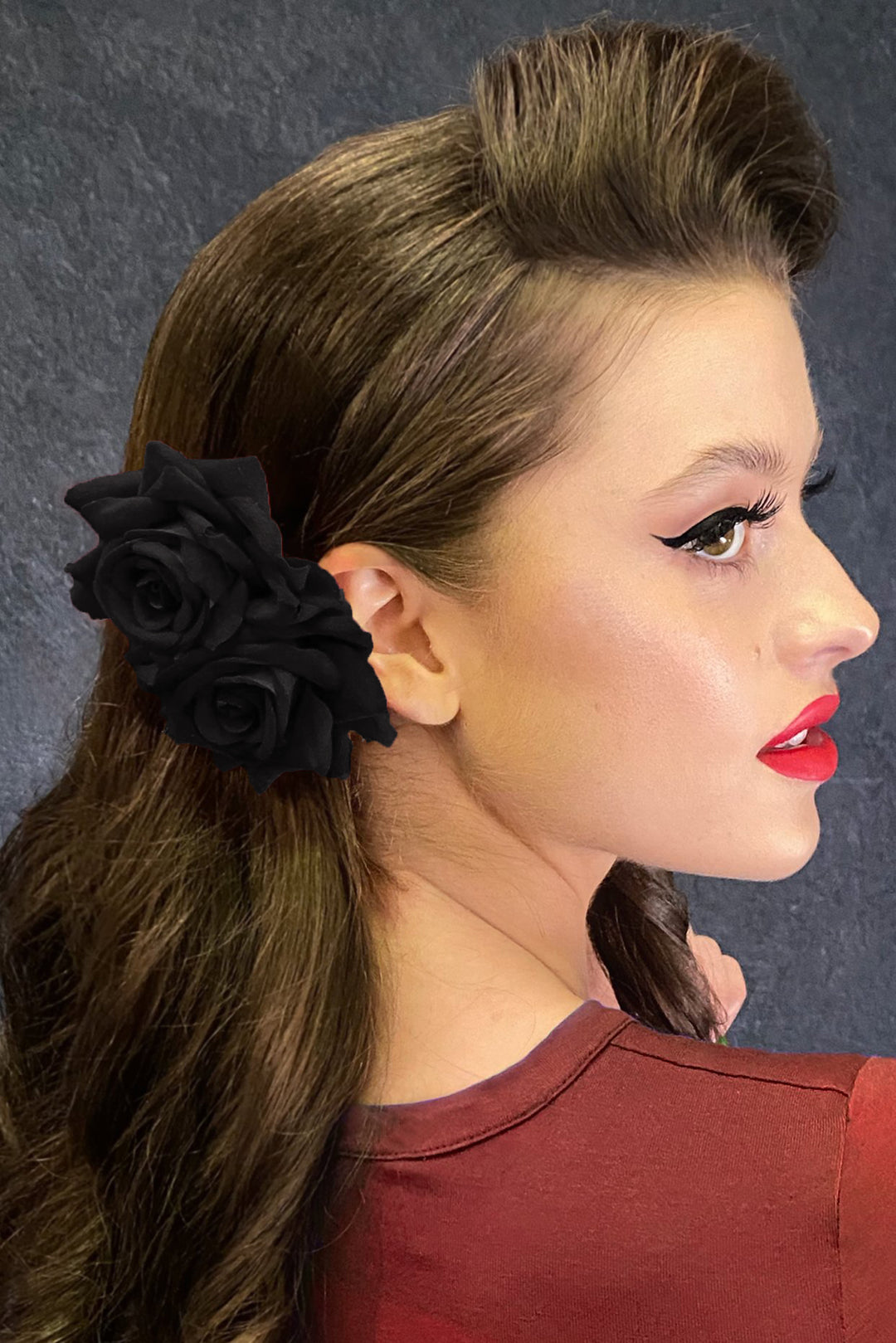 Twin Rose Hair Clip (Black) - Kitten D'Amour