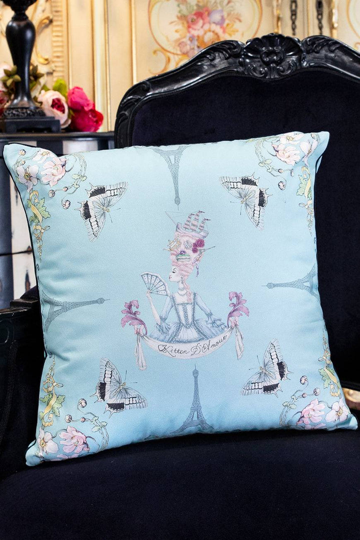 Marie Antoinette Cushion (Black Piping) - Kitten D'Amour