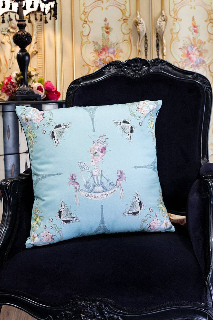 Marie Antoinette Cushion (Black Piping) - Kitten D'Amour