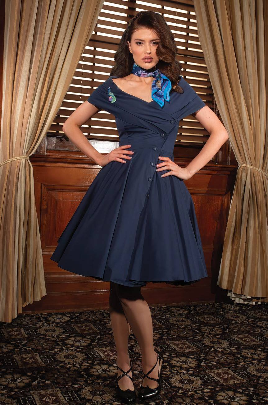 Peacocks And Palaces L'Avenue Dress (Navy) - Kitten D'Amour